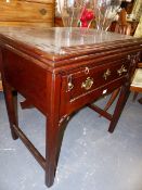 AN INTERESTING ANTIQUE ARTIST'S TABLE WITH ADJUSTABLE RISING AND TILTING TOP OVER BRUSHING SLIDE AND