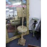 A VICTORIAN BRASS STANDARD LAMP WITH MARBLE CENTRE TIER, LATER PAINTED.