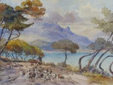 19th.C.ENGLISH SCHOOL. FROM THE CAPO SAN MARTINO, MENTONE, WATERCOLOUR TITLED VERSO. 24 x 46cms.