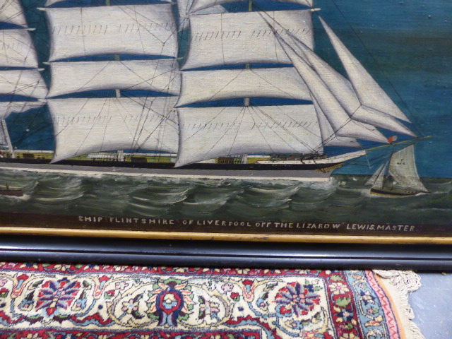 ENGLISH NAIVE SCHOOL. THE SHIP FLINTSHIRE OF LIVERPOOL OFF THE LIZARD, W.LEWIS MASTER, OIL ON - Image 3 of 8