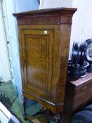 A GEO.III.OAK CORNER CABINET ON TURNED LEG STAND. W.80 x H.172cms.