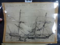 HENRY SCOTT TUKE (1858-1929). BAT OF PANAMA WRECKERS OFF CORNWALL IN 1891. PENCIL SKETCH SIGNED ,