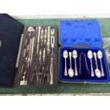 A CASED VINTAGE STANLEY OF LONDON DRAFTING SET TOGETHER WITH SCENT BOTTLES, SILVER AND PLATEDWARES,