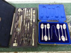 A CASED VINTAGE STANLEY OF LONDON DRAFTING SET TOGETHER WITH SCENT BOTTLES, SILVER AND PLATEDWARES,