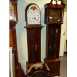 A GEORGIAN OAK CASED 8 DAY LONGCASE CLOCK WITH PAINTED ARCH DIAL