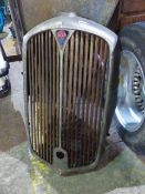 A VINTAGE ROVER RADIATOR GRILL, A TWO PANEL BONNET AND SIDE PIECES AND A PROP SHAFT.