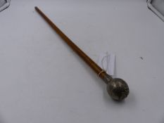 A SILVER MOUNTED MILITARY SWAGGER STICK WITH THE CREST OF THE GORDON HIGHLANDERS.