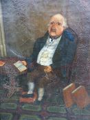 BRITISH NAIVE SCHOOL. PORTRAIT OF A GENTLEMAN READING, OIL ON CANVAS. 60 x 44.5cms.