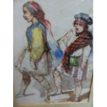 ATTRIBUTED TO WILLIAM LEE (1810-1865) SCOTTISH DANCERS, PEN, INK AND WATERCOLOUR. 19 x 14cms.