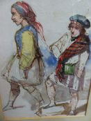 ATTRIBUTED TO WILLIAM LEE (1810-1865) SCOTTISH DANCERS, PEN, INK AND WATERCOLOUR. 19 x 14cms.