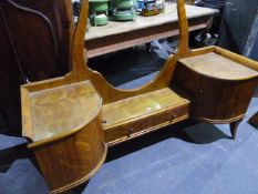 AN ANTIQUE BIEDERMEIER STYLE SATINWOOD DRESSING TABLE WITH LARGE CHEVAL TYPE MIRROR. W.144cms.