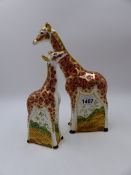 ROYAL CROWN DERBY PAPERWEIGHTS. MASAI GIRAFFE, 168/950 AND MASAI BABY GIRAFFE, 168/950. (2)