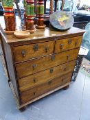 AN 18th.C.COUNTRY ELM COTTAGE CHEST OF TWO SHORT AND THREE LONG DRAWERS. W.90 x H.97cms.