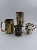 A VICTORIAN SILVER HALLMARKED MUG DATED 1892, TOGETHER WITH A SILVER HALLMAKED TANKARD DATED 1902,