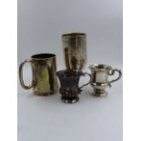 A VICTORIAN SILVER HALLMARKED MUG DATED 1892, TOGETHER WITH A SILVER HALLMAKED TANKARD DATED 1902,