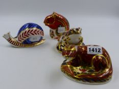 ROYAL CROWN DERBY PAPERWEIGHTS. OTTER, FROG, RED SQUIRREL AND SNAIL. (4)