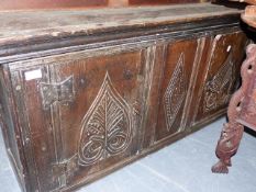 AN 18th.C.AND LATER OAK TWO DOOR WALL CABINET. W.133cms.