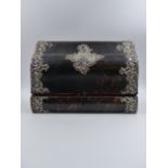 A SILVER MOUNTED TORTOISESHELL STATIONARY BOX WITH A RED SATIN LINER. DATED 1903, LONDON.