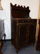 A REGENCY PAINTED PINE SMALL CHIFFONIER WITH RAISED SHELF GALLERY. W.64 x H.127cms.