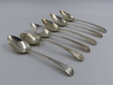 A SET OF SIX SILVER HALLMARKED DESSERT SPOONS, DATED 1811, 1810 AND MAKERS MARK FOR PETER AND