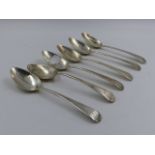 A SET OF SIX SILVER HALLMARKED DESSERT SPOONS, DATED 1811, 1810 AND MAKERS MARK FOR PETER AND