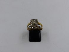 AN 18ct YELLOW GOLD AND PLATINUM NINE STONE OLD CUT DIAMOND RING, FINGER SIZE N TOGETHER WITH AN