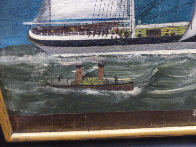 ENGLISH NAIVE SCHOOL. THE SHIP FLINTSHIRE OF LIVERPOOL OFF THE LIZARD, W.LEWIS MASTER, OIL ON - Image 7 of 8