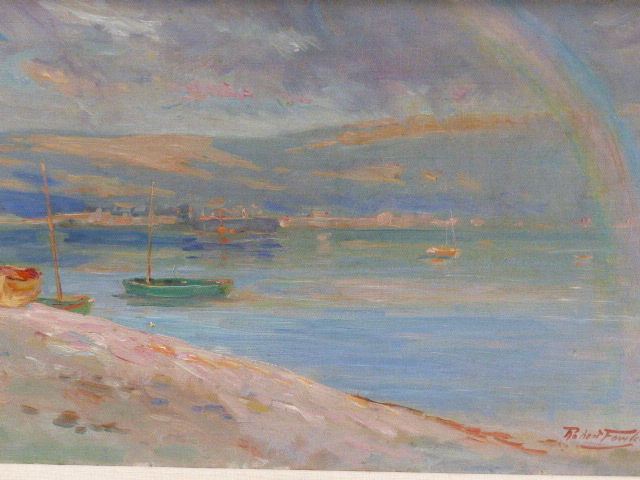 ROBERT FOWLER (1853-1926) LOOKING TOWARDS BANGOR, SIGNED OIL ON CANVAS. 34.5 x 50cms.