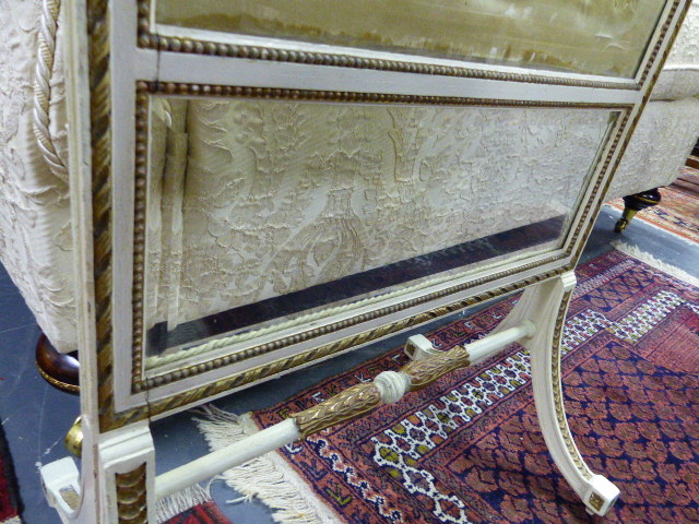 A 19th.C.FIRESCREEN WITH INSET SILK PANEL, THE FRAME WITH GILT AND WHITE PAINT DECORATION TOGETHER - Image 3 of 6