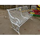 AN ANTIQUE REGENCY STYLE WROUGHT IRON GARDEN BENCH.