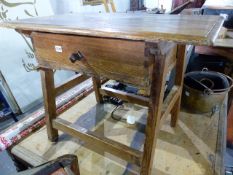 A RUSTIC PINE SIDE TABLE. W.85 x H.63cms.