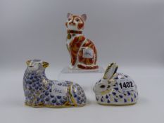 ROYAL CROWN DERBY PAPERWEIGHTS. RABBIT, SHEEP, JOCK IV OF CHARTWELL, 282/750. (3)