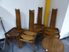 AN INTERESTING SET OF ARTS AND CRAFTS STYLE OAK BENTWOOD SIDE CHAIRS WITH HIGH BACKS.