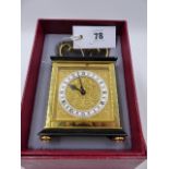 A VINTAGE LUXOR DRESSING TABLE CLOCK OF CARRIAGE CLOCK FORM CONTAINED IN ORIGINAL BOX WITH