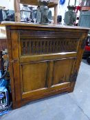 AN 18th.C.AND LATER OAK PANEL DOOR SIDE CABINET. W.95 x H.94cms.