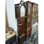 A GOOD GEORGIAN OAK CASED 8-DAY LONG CASE CLOCK WITH 12" PAINTED ARCH TOP DIAL SIGNED Wm.SCOTT,