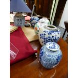 A GROUP OF SEVEN ANTIQUE AND LATER CHINESE AND ORIENTAL GINGER JARS, FIVE WITH BLUE AND WHITE