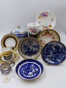 AN EARLY 19th.C. BLUE AND WHITE LIDDED SUCRIER AND OTHER CHINA.