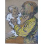 ADRIAN ALLINSON (1890-1959) (ARR) MOTHER AND CHILD, SIGNED BODY COLOUR AND CHARCOAL. 32.5 x 24cms.