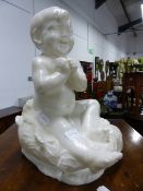 K.E.WALLIS (1861-1957) A PLAYFUL CHILD SIGNED MARBLE. H.33cms.