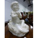 K.E.WALLIS (1861-1957) A PLAYFUL CHILD SIGNED MARBLE. H.33cms.