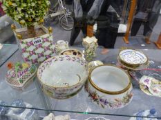 A FRENCH PORCELAIN MODEL OF A LEMON TREE IN SQUARE PLANTER. H.32cms AND A HEREND PIERCED DISH AND