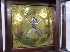 AN 18th.C.30 HOUR LONGCASE CLOCK WITH 28cms BRASS DIAL, SUBSIDARY SILVERED PENNY MOON PHASE, LUNAR