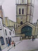 AFTER LAURENCE STEPHEN LOWRY. (1887-1976) (ARR). BURFORD CHURCH, COLOUR PRINT SIGNED AND NUMBERED