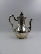 A SILVER HALLMARKED VICTORIAN ENGRAVED COFFEE POT, DATED 1851, APPROXIMATE WEIGHT 726grms.