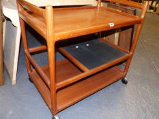 A RARE DANISH TEAK THREE TIER TEA TROLLEY BY JOHANNES ANDERSEN.