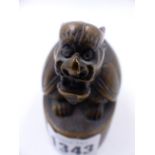 A HEAVY CHINESE BRONZE SEAL SURMOUNTED BY A MYTHICAL BEAST. H.7cms.