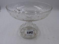 A PEDESTAL GLASS CAVIAR COMPORT WITH STAR CUT DECORATIONS, BEARS CROWN AND INITIALS, MONOGRAM WITH