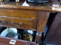 AN EARLY 20th.C.LARGE OAK SIDE TABLE WITH THREE DRAWERS. W.228 x H.93cms.