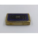 A WHITE METAL AND ENAMEL LARGE SNUFF BOX WITH A GILDED INNER, STAMPED ON BOTH LID AND BASE IS AN